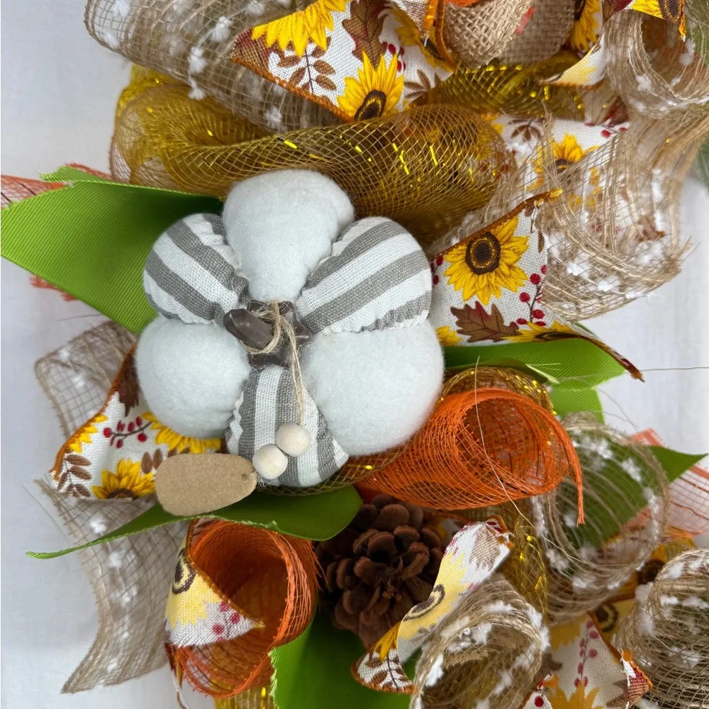 Hand made Festive Autumn‎ Wreath with Orange and Green Accents